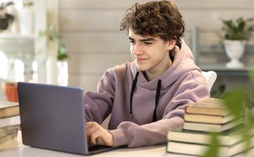Student uses laptop